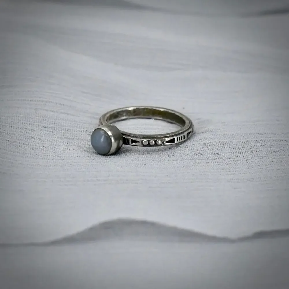 PB 925 Sterling Silver Pale Blue Cabochon Southwestern Artisan Ring